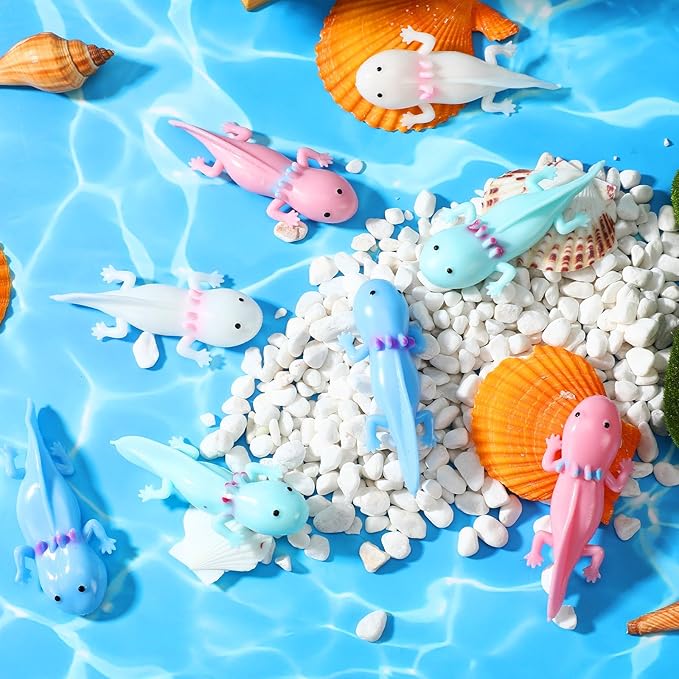 HyDren 48 Pcs Rubber Axolotl Slingshot Sensory Fidget Toy Axolotl Party Favors Party Supplies Stress Relief Toys for School Classroom Exchange Prizes Amphibiously Gifts Decor