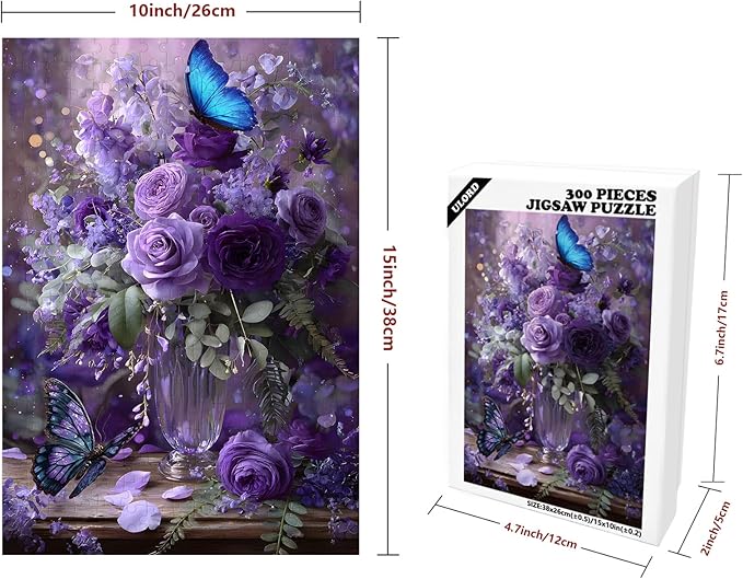 Great Jigsaw Puzzles for Adults 300 Pieces Purple Floral Butterfly Puzzles for Adults Toys Gift Family Decoration Kids Puzzle