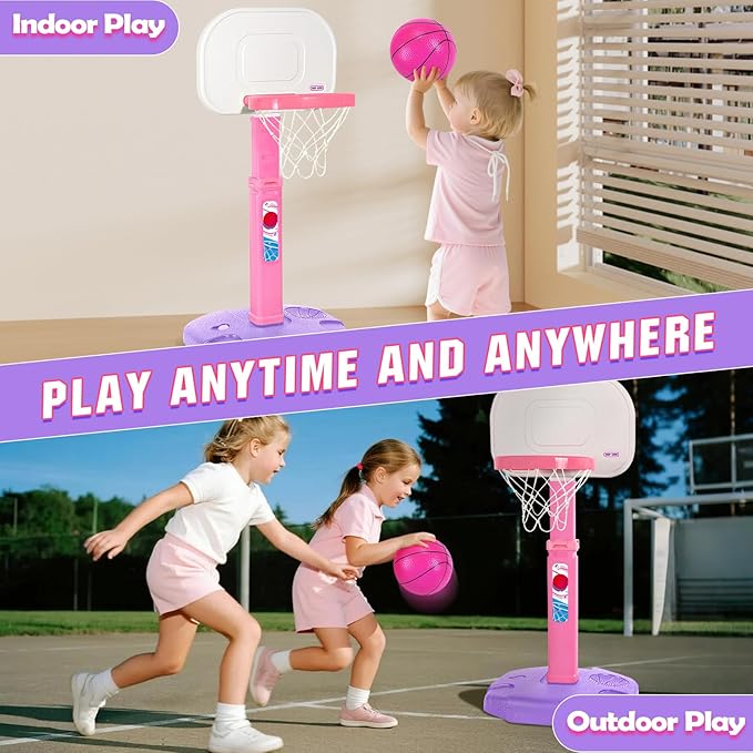 Toddler Basketball Hoop Indoor Outdoor for Kids 1-3, Height Adjustable Kids Basketball Hoop with 3 Balls, Portable Mini Basketball Goal Yard Pool Sport Toys for Baby Boys Girls Age 3 4 5