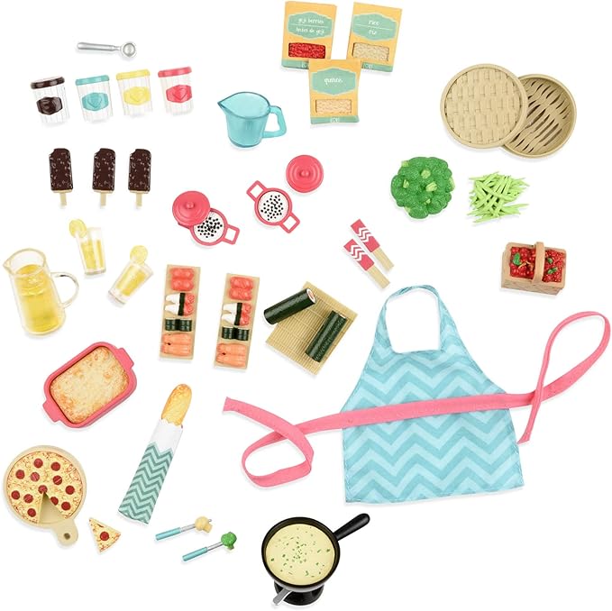 Lori – Play Food for Mini Dolls – Cooking Accessories for 6-Inch Dolls – Pizza, Sushi, Dessert – Dollhouse Set for Kids – 3 Years + – Gourmet Market
