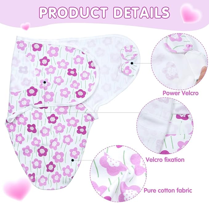 Reborn Baby Dolls Blanket with 4pcs Accessories Set for 17-22 Inch Reborn Baby Doll Clothes Purple Flower Swaddle Blanket Hat Outfit