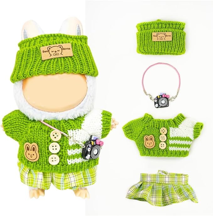 Clothes for Lububu 17cm Dolls(NO Doll) for Lububu Doll Outfits with Accessories Suit for Lububu Cute Stylish Dress Up Set Easter Gifts Green
