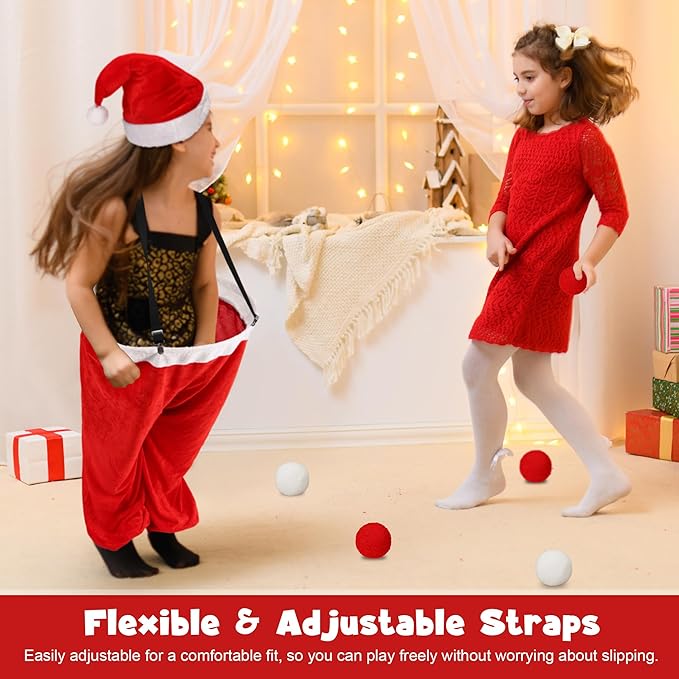 Elcoho 39 Inch Christmas Santa Pants Toss Game Set with Santa Hat, Detachable Strap, 10 Plush Snowballs, Outdoor Giant Pants Yard Toss Ball Games for Family Backyard Game Holiday Party Activity