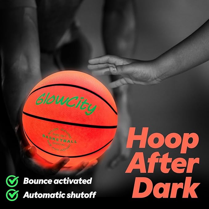 GlowCity Glow in The Dark Basketball - Size 5, 6, 7 Light Up Ball for Kids, Teens & Adults - Night Outdoor Games - Sports Birthday Gifts Ideas for Boys Ages 6 7 8 9 10 11 12 13 14 15