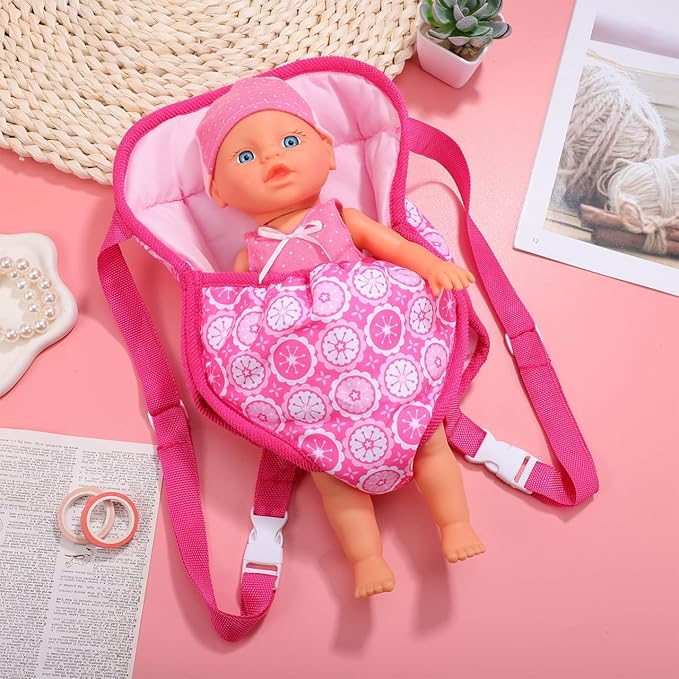 18 Inch Baby Doll Carrier - Pink Cotton Adjustable Strap for Little Girls, Portable and Comfortable Doll Accessory for Travel and Play, Without