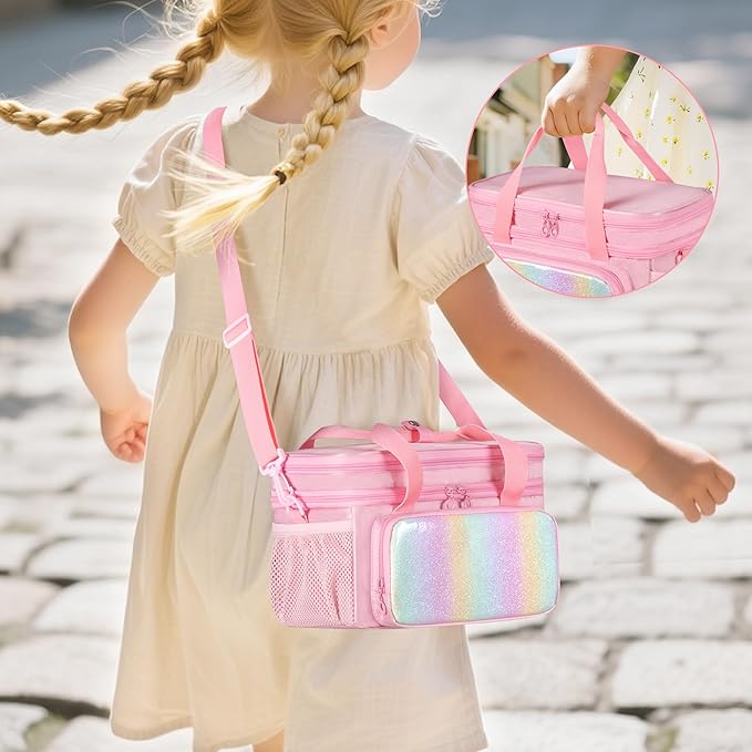 GRAOSO Carrying Case Compatible with Barbie Doll Clothes, Doll Accessories Storage Organizer, Double Layer Design, with Handle and Detachable Shoulder Strap, Case only (Pink)