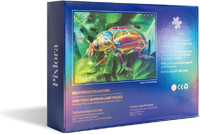 Unique Jigsaw Puzzles 1000 Pieces for Adults, Laser Rainbow Reflection Unique Puzzles, Cool Puzzles for Adult in Game Night, Beetle Theme, Unique Gifts for Puzzle Lovers
