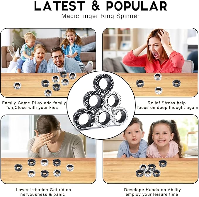 Cevioce Easter Basket Stuffers,3 PCS Magnetic Rings Fidget Toys for Teens Adults Boys,ADHD Anxiety Magnetic Fidget Ring Spinner,Kids Coolest Stress Relief Toy Birthdays Gift for 8 9 10 11 12+ Year Old