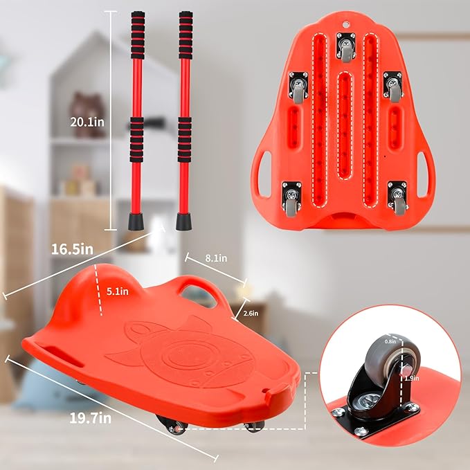 Large Scooter Board for Kids, Plastic Floor Scooter Board with Handles and Buckle, Gym Scooters for Indoor Outdoor Sports,Sensory Training