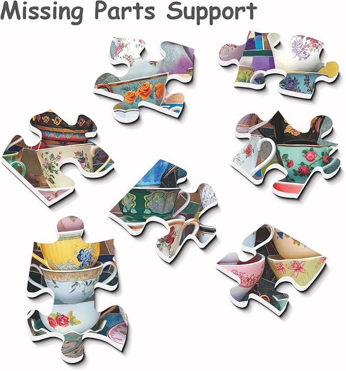 Teacups Puzzle for Adults 1000 Pieces, Colorful Tea Time Jigsaw Puzzles Features Classical Coffee Tea Cups, Challenging Retro Art Puzzles as Tea Cups Decor