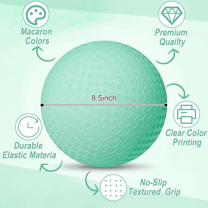 6 Pcs Macaron Playground Balls 8. 5 Inch Pastel Color Rubber Bouncy Balls for Kids Inflatable Colored Dodgeball Kickball Handball for School Backyard Beach Indoor Outdoor Games (Green)