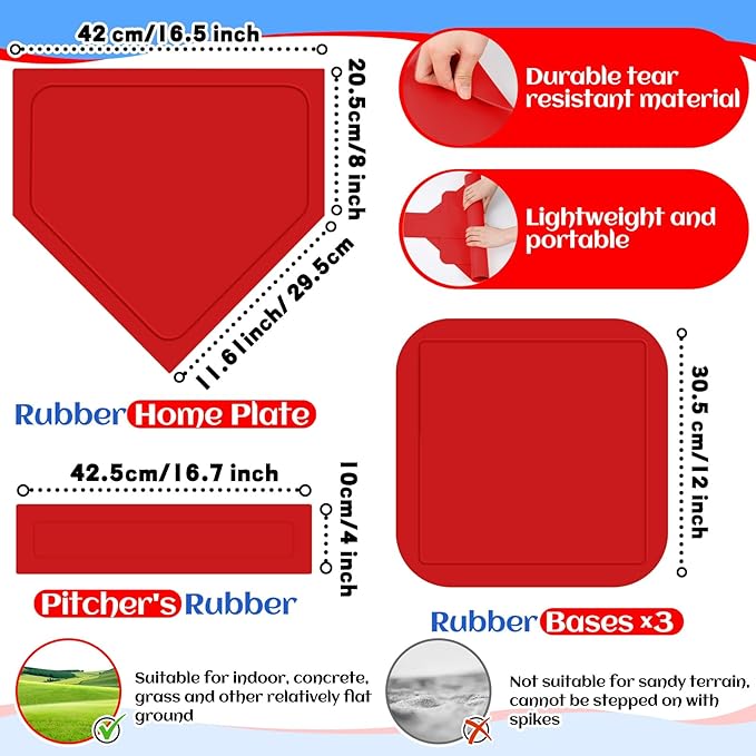 Hiboom 16 Pcs Sports Kickball Set Includes 10 Inches Playground Ball 5 Rubber Throw Down Bases Ball Pump 10 Foul Line Cones for Kids Adults Playground School Backyard Game Camps Picnic