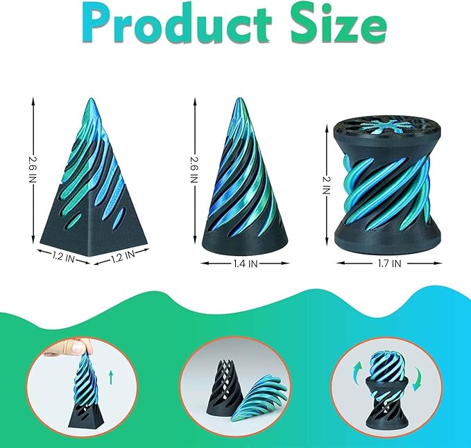 3PCS Impossible Cone,3D Printed Spiral Cone Fidget Toys,Impossible Pyramid Passthrough Sculpture,Stress Relieving Toys for Adults and Kids,Stocking Filler White Elephant Gifts (Green+Black)