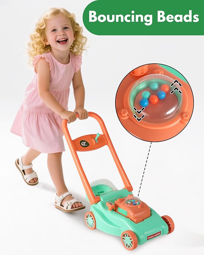 Kids Lawn Mower with Realistic Grass-Cutting Action and Sounds–No Batteries Required | Kids Lawn Mower，Fun Outdoor Push Toy for Kids