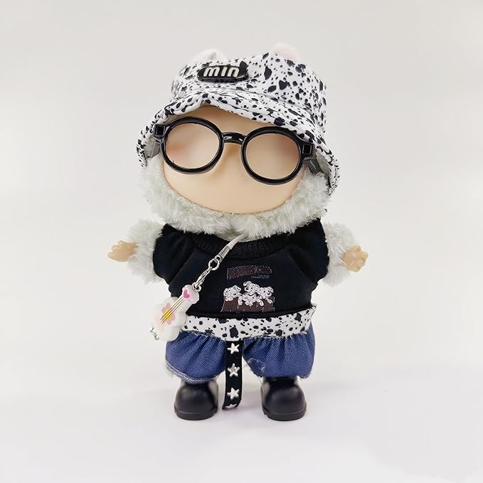 Stylish 17cm Doll Clothes(NO Dolls), Cute Doll Outfits with Hat + Top + Pants + Glasses + Shoes, Adorable Dolls Clothes Accessories for Dress Up