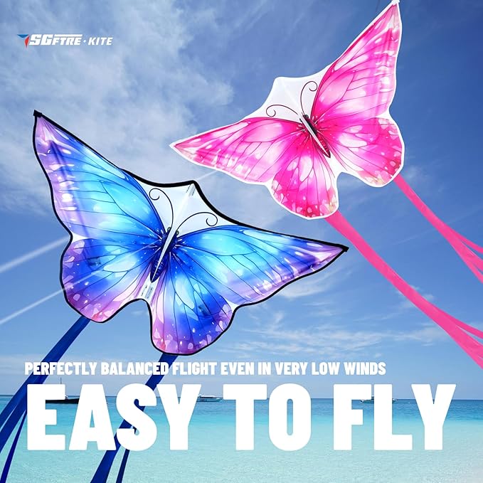 3 Piece Set Butterfly Delta Octopus Kites for Kids and Adults，Easy to Fly for Outdoor Adults Children Line Kite for Kids Toy (Pink +Blue Dreamy Butterfly, 2)