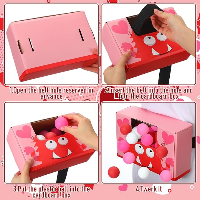 4 Sets Valentine Games Swing Shaking Balls Game Set Pink Red Novelty Twerk Game 40 Balls, Ribbon, Cardboard Boxes Fun Galentines Games for Women Adult Family Large Group Indoor Outdoor