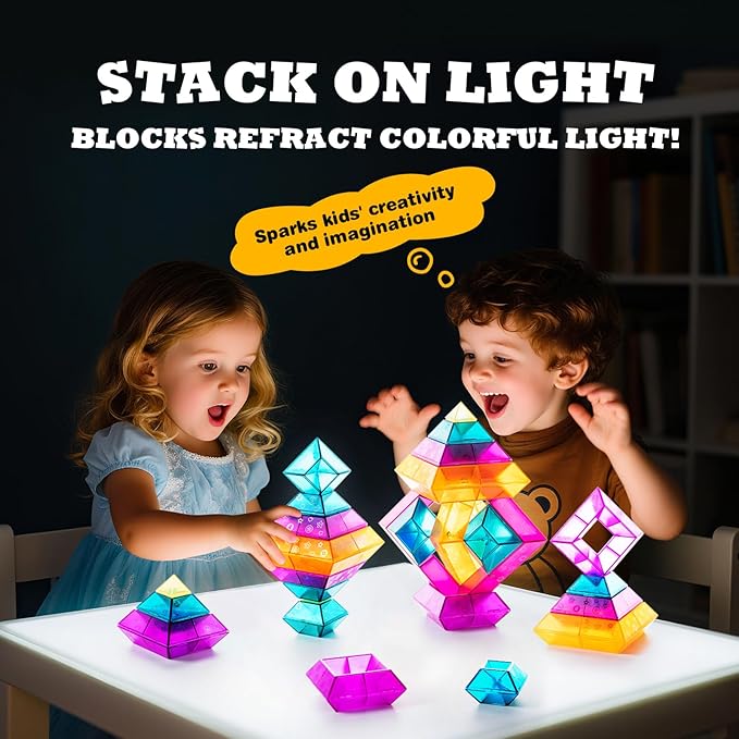 30-Piece Building Blocks Set for Kids - STEM Preschool Learning Activities Ages 3-6 Years Old, Light Table Compatible Educational Stacking Toys