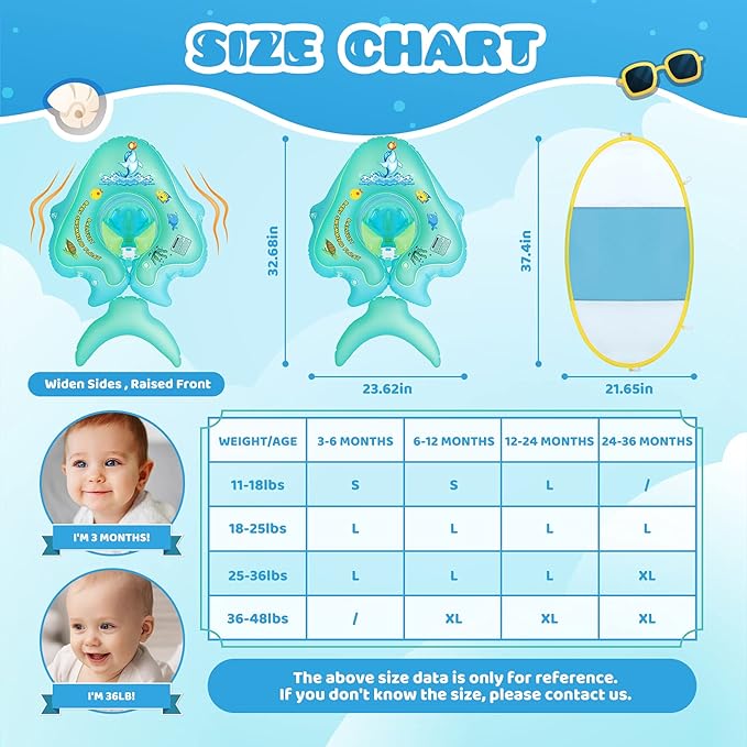 No Flip Over Baby Pool Float with Canopy UPF50+ Sun Protection, Inflatable Baby Float with Sponge Safety Support Bottom, Fun Gifts Water Toys Accessories Baby Swim Floats for Pool 3-36 Months