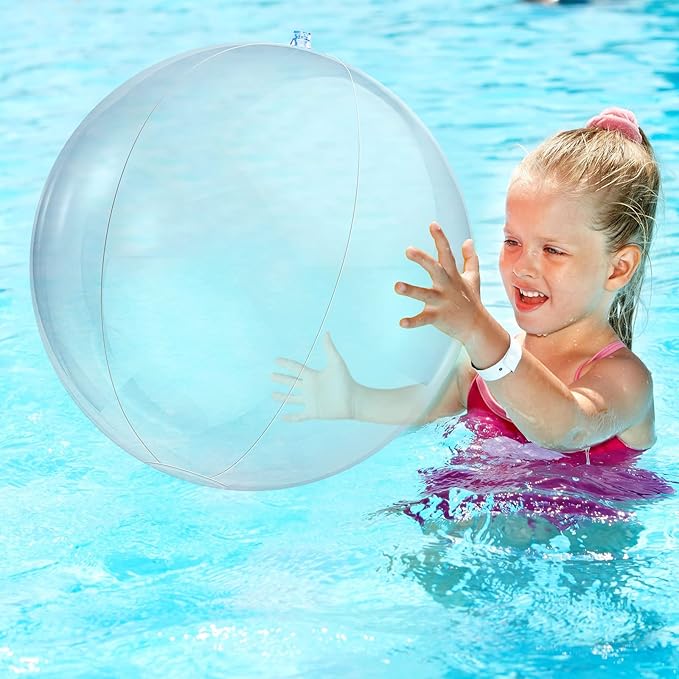 Zhanmai 8 Pcs Inflatable Clear Beach Ball 16 Inch 24 Inch Pool Floating Ball Balloons Under The Sea Party Decorations Bubble for Summer Ocean Beach Pool Hawaii Luau Party Supplies