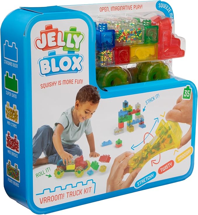 Goliath Jelly Blox Vrroom! Truck Kit | Includes 35 Blocks | Toddler & Preschool Building Blocks Kids Can Squeeze, Stretch, Squish | MESH ACCREDITED | Safety Tested Ouch-Free | Sensory Play Toy Ages 2+