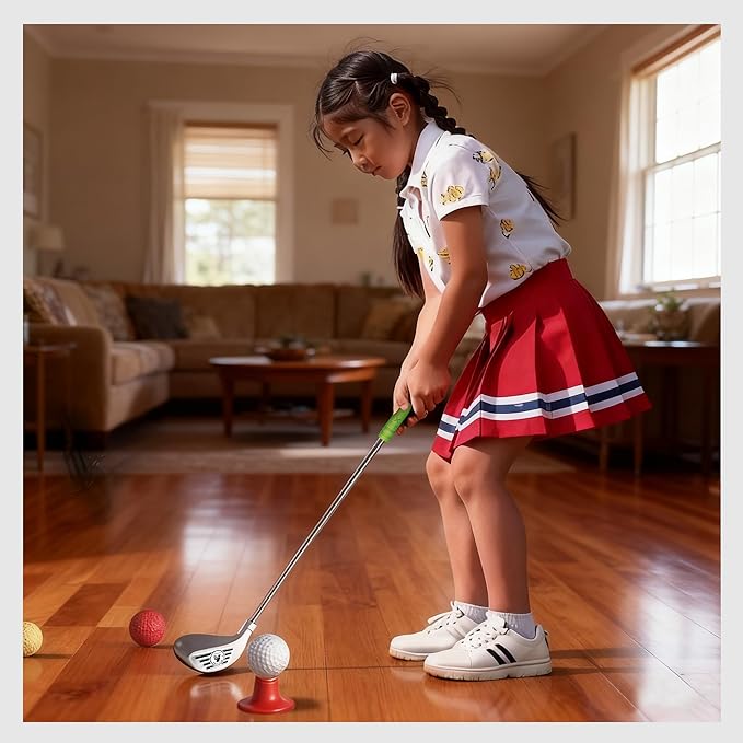 Kids Golf Clubs Set for 3-8 Years Old, Adjustable, Indoor & Outdoor, Includes 3 Clubs, 2 Golf Holes with Flags, 2 Tees, 6 Balls, Sports Toy for Boys Girls Birthday