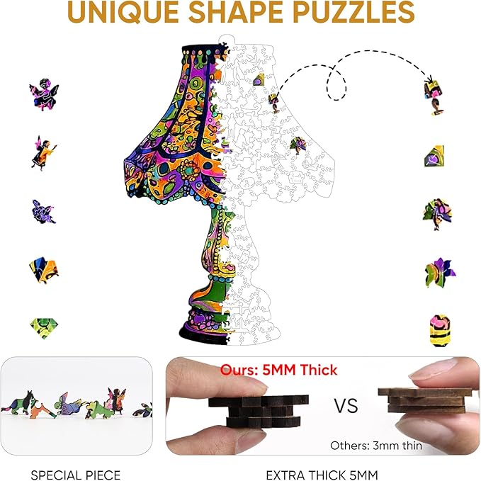 Mys Aurora Jigsaw Puzzles, Colorful Desk Lamp Puzzles for Adults, 200 Piece Unique Shape Vintage Wooden Puzzles for Adults and Kids, Fun Family Puzzle Game, 11.2 x 16.5 Inches