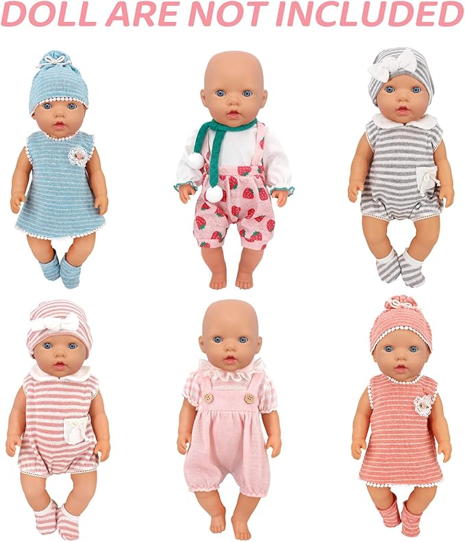 UNICORN ELEMENT 6 Sets 14-18 Inch Baby Doll Clothes, 16 Inch Doll Outfit for 43cm Reborn Dolls, Total 15 Pcs Doll Accessories Doll Clothes and Accessories for 18 Inch Girl Dolls