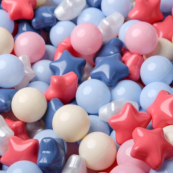 TRENDPLAY Star Ball Pit Balls for Toddlers -50 100 200 Count Star Balls Different Shapes, Non-Toxic Plastic Balls for Safe Play, Boys Girls Festival Party Decoration