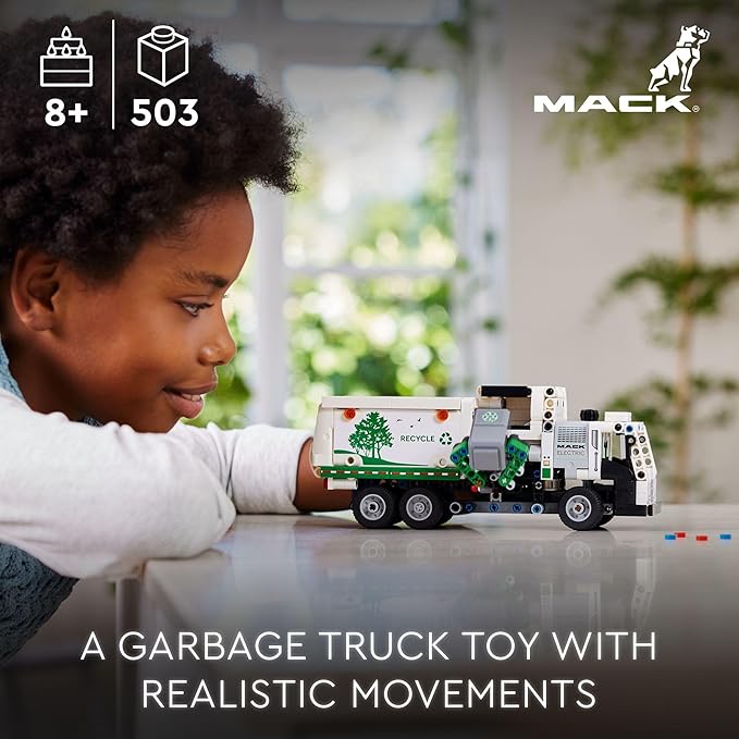 LEGO Technic Mack LR Electric Garbage Truck Toy, Buildable Kids Truck for Pretend Play, Great Gift for Boys, Girls and Kids Ages 8 and Up who Love Recycling Toys and Vehicles, 42167