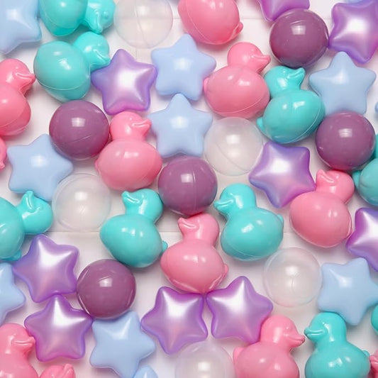 TRENDPLAY Ball Pit Balls Shapes Pastel, Duck Star Shape Non Toxic for Toddlers Kids Baby Girls Boys Dogs Soft Play,Party, 50 100 200