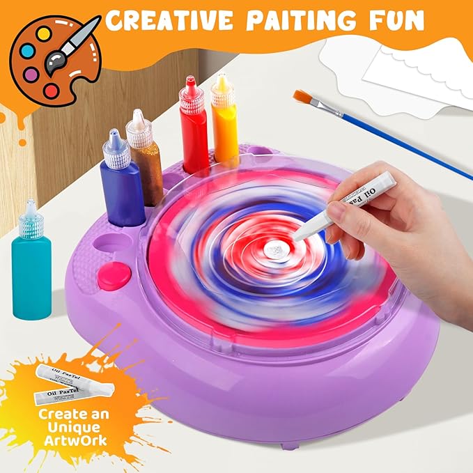 Spin Art Machine for Kids, Paint Spinner Arts and Crafts Kit with 7 Washable Paints & 36 Art Boards, Painting Art Kits for Boys Girls Ages 4 5 6 7 8 9 10 11 12, Birthday Gift Purple