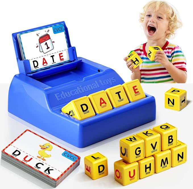Montessori Matching Letter Game for Kids Ages 3-8 | Educational Learning Spelling Toys with Storage Function | Christmas Birthday Gifts for 3 4 5 6 Year Old Boys & Girls | Larger Blue (50% Bigger)
