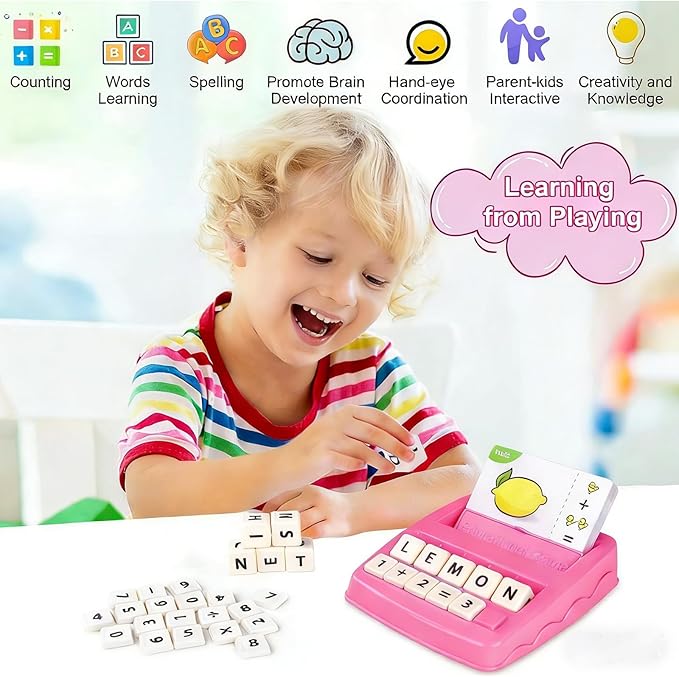 2-in-1 Flash Cards & Education Matching Letter Game for Kids Ages 3-6, Learning Toys ABC Phonics Alphabet Spelling & Reading Early Math Games Gift for Preschool Kindergarten Boys & Girls (Pink)