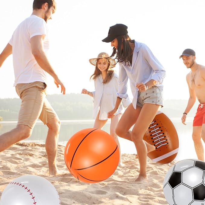 8 Pcs Giant Inflatable Sports Balls,16 Inch Blow Up Footballs Soccer Basketball Baseball,Summer Pool Beach Balls for Sport Game Party Supplies,Indoor and Outdoor Use