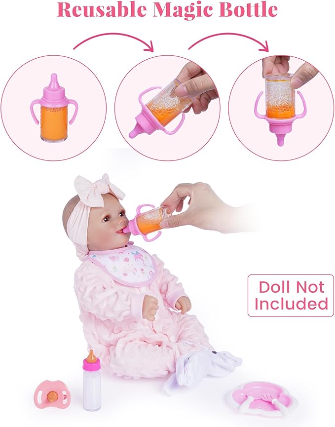 BABESIDE Baby Doll High Chair with Feeding Accessories, Doll High Chair Set for 12-20 Inch Dolls,Baby Doll Highchair & Feeding Set for Pretend Play, Perfect for 3+ Year Old Kids Boys & Girls