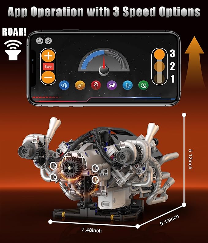 Mini V8 Engine Model Kit That Runs, 770PCS Motorized Building Set for Adults with Lights, STEM Construction Engineering Toy, DIY Project Gift for Men and Teens