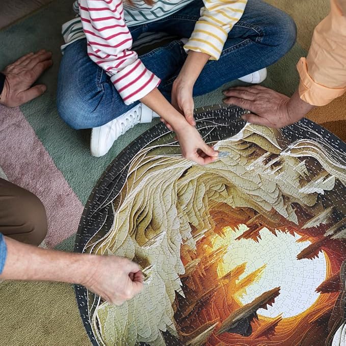 Bgraamiens- Hard Puzzles for Adults -3D Visual Dawn Inside a Cave - 1000 Pieces Round Puzzle for Adults, Unique Impossible Difficult Hard Challenging Jigsaw Puzzles 1000 Pieces