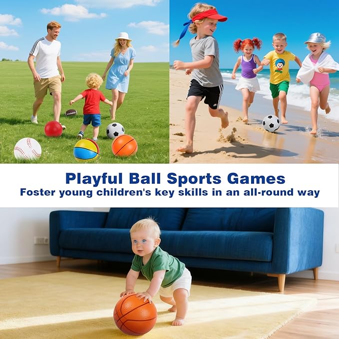 6 Pack Balls for Toddlers 1-3, Sports Balls for Kids & Baby with Pump & Carry Bag, Soft Mini Football, Soccer, Basketball, Baseball, Volleyball, 1 2 3 4 5 6 Year Old Indoor Outdoor Toys Birthday Gift