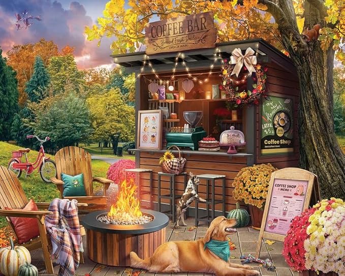White Mountain 1000 Piece Jigsaw Puzzle Scenic Fall Coffee Puzzles with Large Pieces, Gifts for Adults and Family 24"x30" - Parkside Coffee