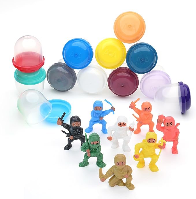 Vending Machine Capsules with Toys - 250 Pcs of 1.1 Inch Tiny Frosty Clear-Colored Acorn Capsules and Mini Ninja Warriors Figurines for Kids - Plastic Capsules for Toys Bulk - Easter Basket Stuffers