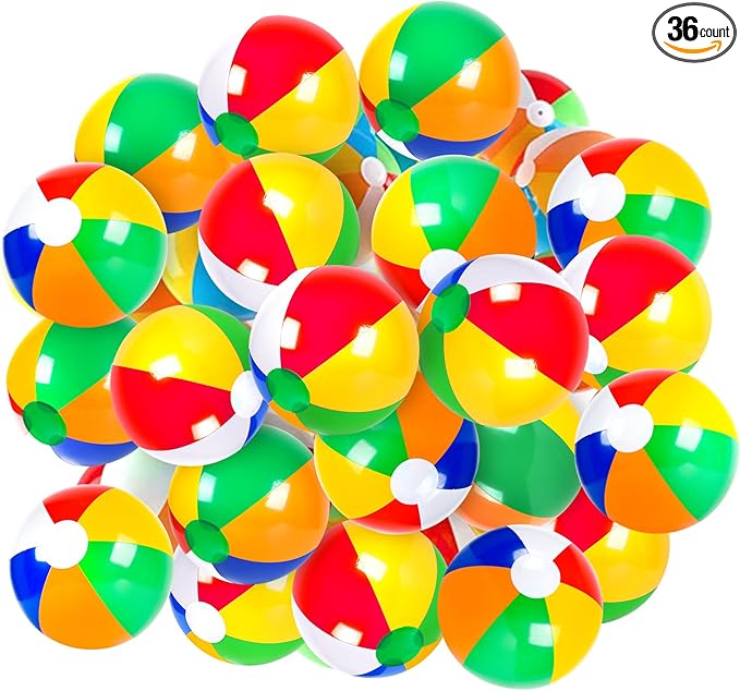 Coopay 12/24/36 Pack 16" Large Inflatable Colorful Beach Balls Classic Rainbow Swimming Pool Ball Birthday Beach Party Decoration Summer Water Games Gifts 16 to 12 Inches from Deflated to Inflated