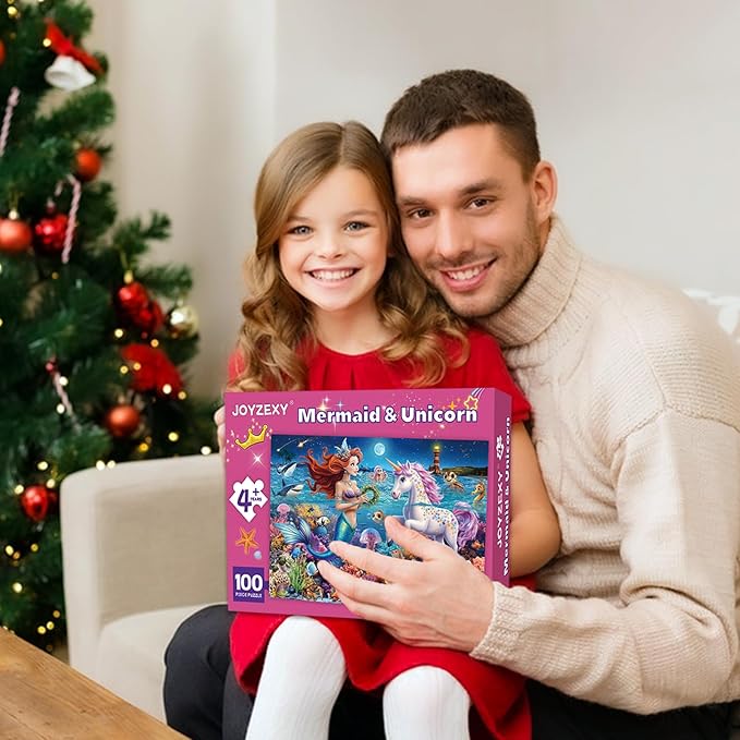 100 Piece Puzzles for Kids Ages 6-8, Mermaid and Unicorn Puzzles 100 Pieces for Kids, Underwater Scene Jigsaw Puzzle for Children Learning Educational Toys Gifts for Girls Boys