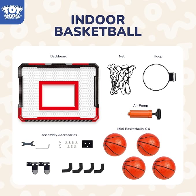 TOY Life Basketball Hoop Over The Door Basketball Hoop Room Office Mini Hoop Basketballs Hoop Indoor Kids Teens Adults Basketball Toy Basketball Goal with 4 Balls