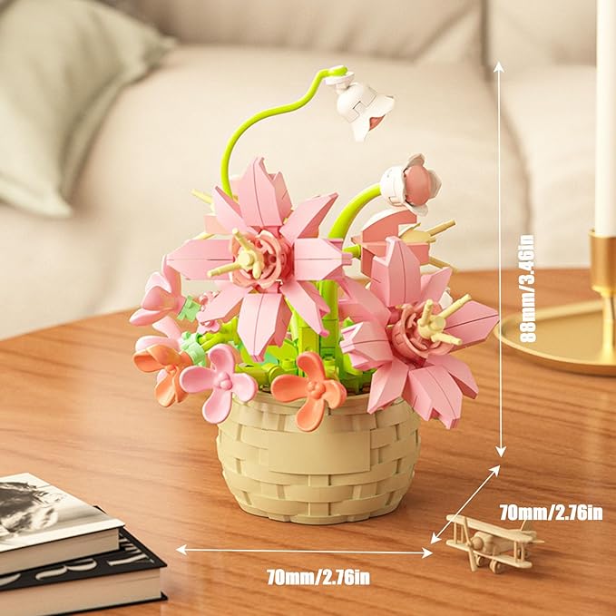 Mini Flowers Building Block Set,Flower blocks toys,Plants and Succulent Toys,Building block flowerpot，Botanical Collection Birthday Gift for Girls Boys Adults Kids Ages 6+ (Perfume Lily 155Pcs)