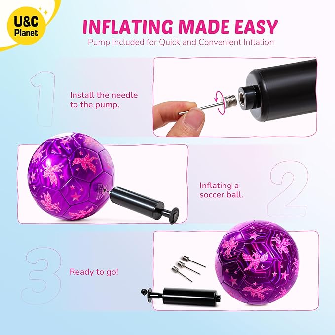 U&C Planet Soccer Ball Size 2 Size 3 Size 4 for Toddler Kids with Pump Deflated, Cartoon Unicorn Dinosaur Soccer Ball Toy for Girls Boys 1-3 2-8 6-12