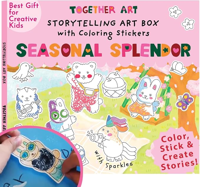 Seasonal Splendor Color Your Own Storytelling Sticker Kit – Coloring Your Own Stickers DIY Set for Kids 4-10 – 8 Hand-Drawn Seasonal Scenes – Designed & Assembled in USA