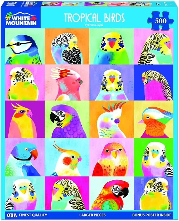 White Mountain 500 Piece Jigsaw Puzzle Fun Animal Collage Puzzles with Large Pieces Gift for Adults and Family 18"x24" - Tropical Birds