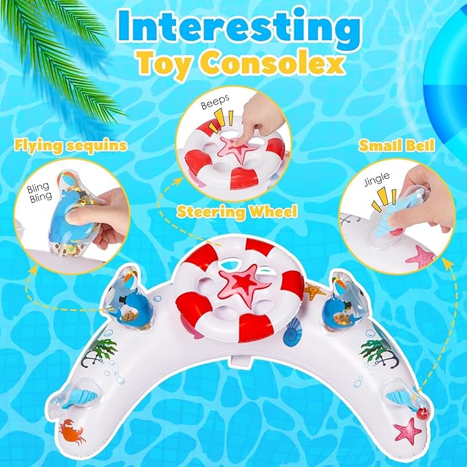 Baby Pool Float with Canopy, Baby Swim Float with UPF50+ Sun Protection Canopy and Toy Play Console, Inflatable Baby Float & Swimming Float with Adjustable Safety Seat for 6-36 Months