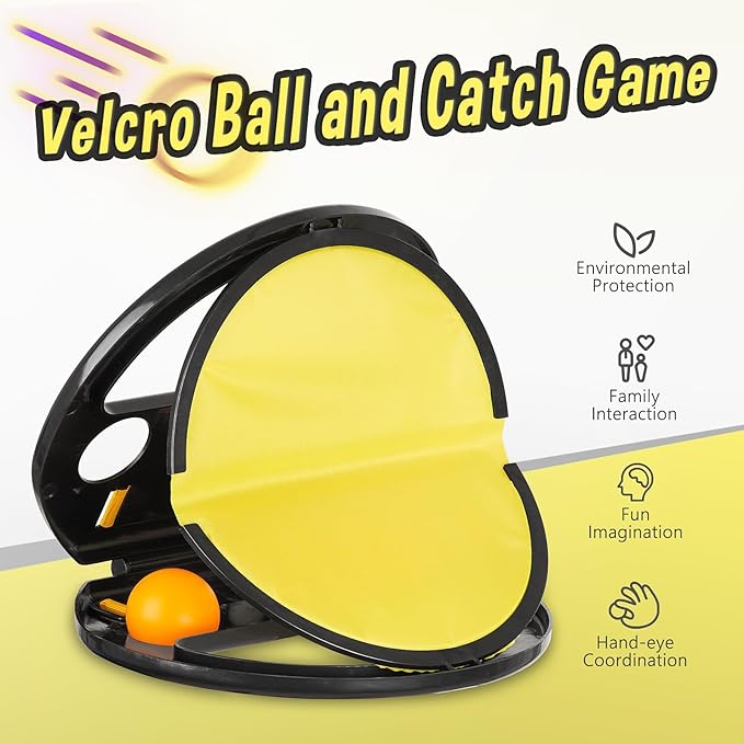 Velcro Toss and Catch Game Set, 2024 Upgrade with Launchers and 2 Balls, Outdoor Games for Kids Aged 3-12, Beach Paddle Ball Set for Yard, 2pc